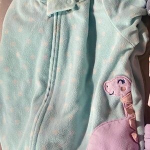 Carter’s 2T Fleece Zip Pajamas – Aqua Polka Dots Dino Sleeper